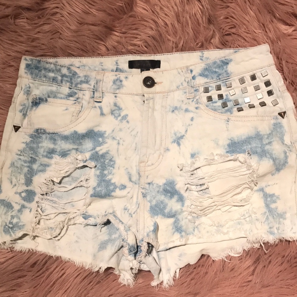 Fire Los Angeles studded denim shorts